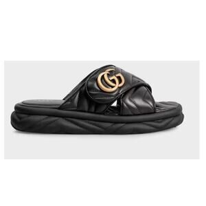 Gucci GG Marmont Double G Quilted Platform Slide Sandal Black 38.5